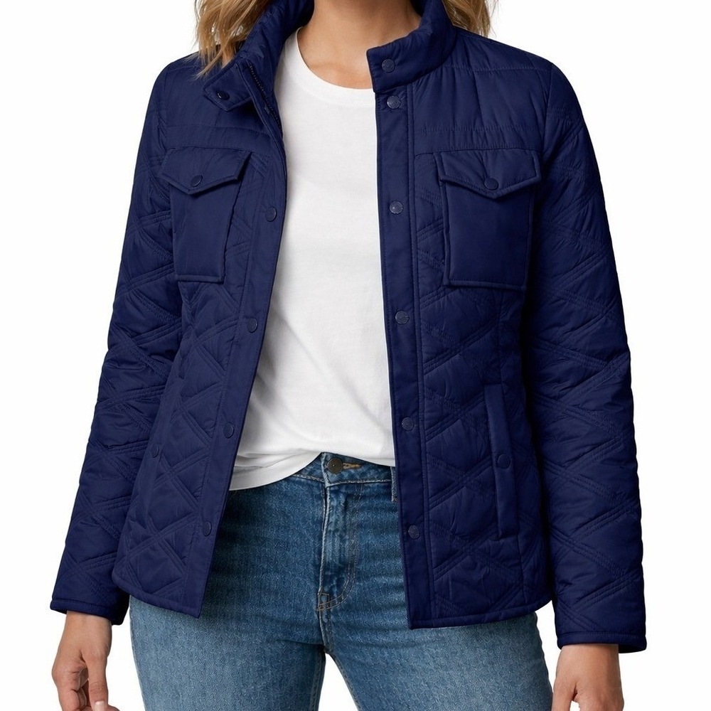 NWT Bernardo Triple Stitch Diamond Quilted Recycled Polyester Jacket L Navy Blue